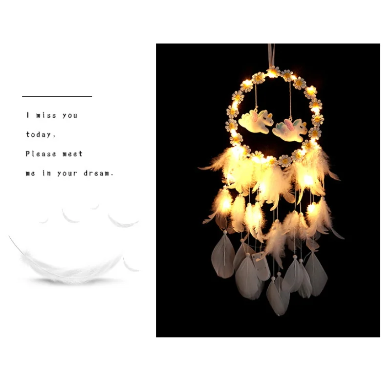 

LED Dream Catcher Feather Night Light Ornament Home Car Wall Wind Chimes Hanging Room Decoration For Friends Kids Girls Gifts