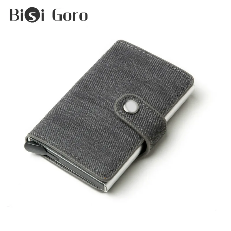 

Bisi Goro Men High Quality Denim RFID Button Wallet 2020 New Clutch Single Box Business Pop-up Wallet Mini Slim Wallet Carteira