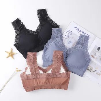 

CHRLEISURE Lace Gathering Sexy Bralette Women Push Up Anti-Light Tube Top Bras Korean Style Wireless Crop Top Women