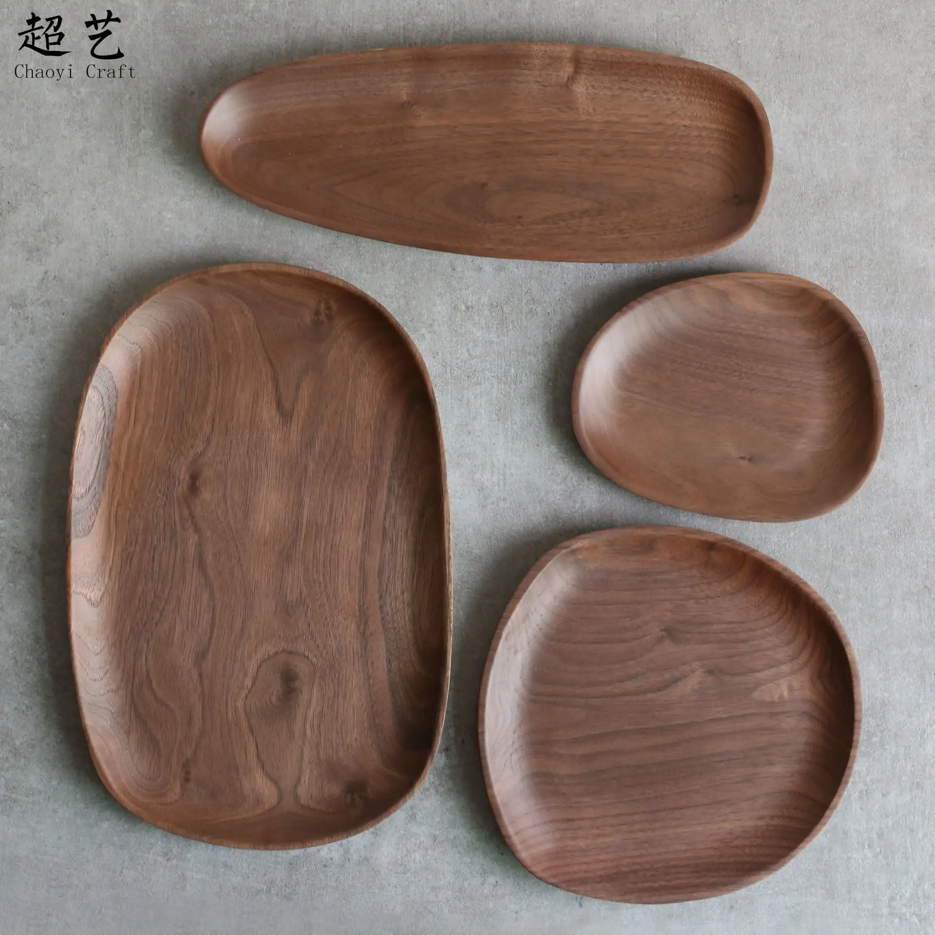 

Cy New Style Irregular Black Walnut Wood Dish Special Shape Solid Wood Fruit Plate Wooden Tray Customizable