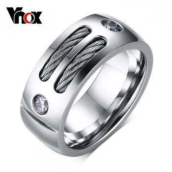 

Vnox Men's Ring Stainless Steel Punk Rock Ring With Wire Cubic Zirconia Party Jewelry USA Size