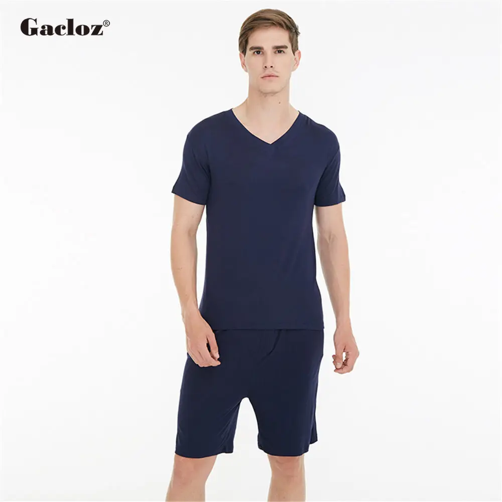 Gacloz Men Pajamas Summer Short Sleeve Thin Cotton Pyjamas Men Lounge Pajama Sets Nihgtwear