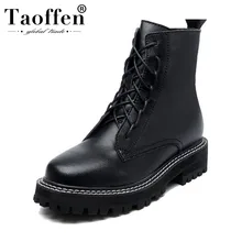 Taoffen/женские ботильоны из натуральной кожи; повседневные ботинки для езды на мотоцикле; черная обувь; женская модная обувь на плоской подошве; Размер 35-39