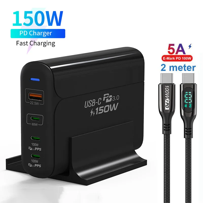 65 watt charger phone URVNS 150 Watt 4-Port PD Block Charger With 3port USB-C, Multiport USB Hub Adapter For Laptop,MacBook,Lenovo,iPhone,Galaxy,Pixel 65 watt usb c charger Chargers