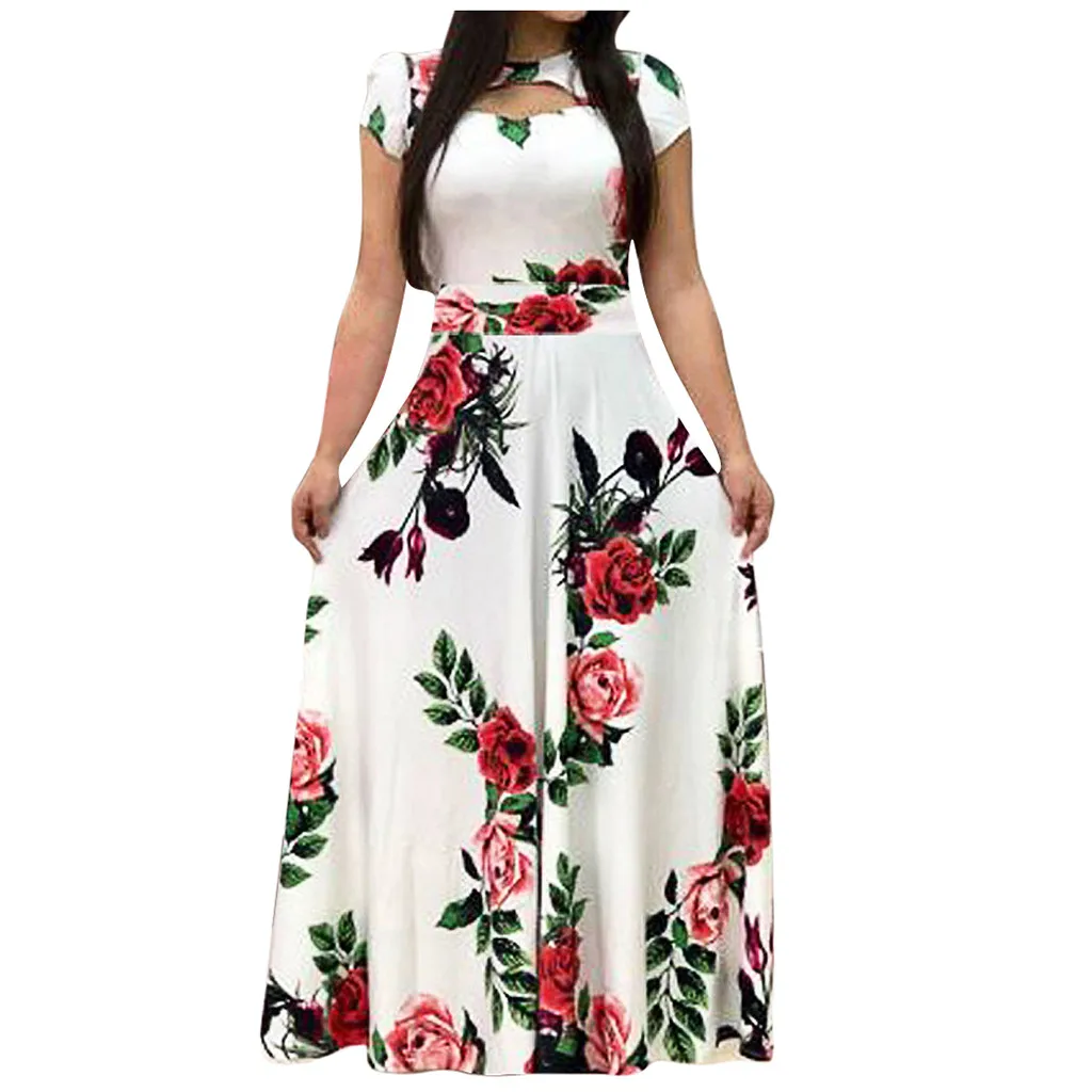 White Vestido navidad mujer, модное женское платье с коротким рукавом, с цветочным принтом, бохо, длинное платье для девушек, Повседневное платье, платье, платье#281122 - Цвет: White
