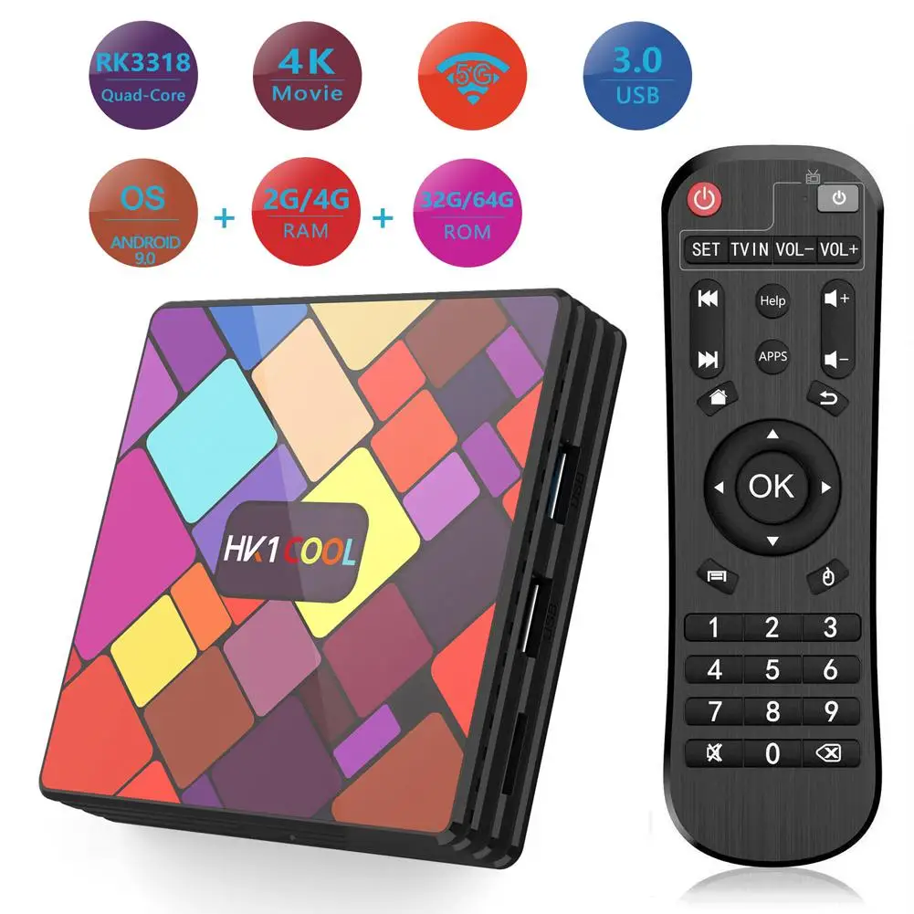 HK1 COOL Set-top Box RK3318 Android 9.0 Quad-core 2+16/4+128G 2.4G/5G WIFI BT4.0 4K HD Network Player Smart Home TV Box