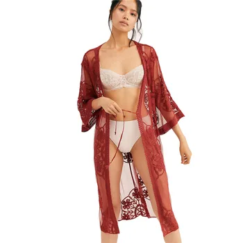 

Red sunscreen clothing women 2020 spring summer new lace mesh floral embroidery beach cardigans jacket white fashion tops LD1263
