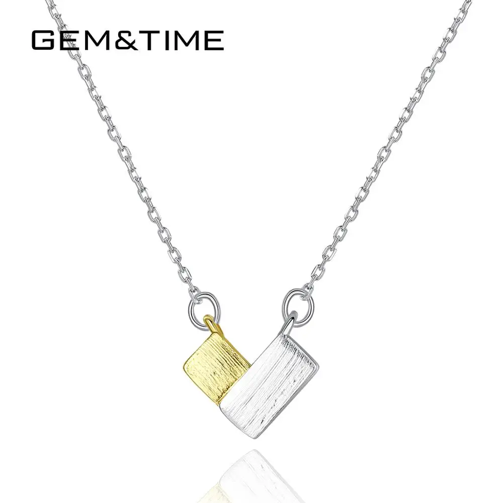 Gem&Time, ретро квадратные и прямоугольные однотонные настоящие 925 серебряные ожерелья, подвески для женщин, ожерелье для свадьбы, юбилея, ювелирные изделия SN0347