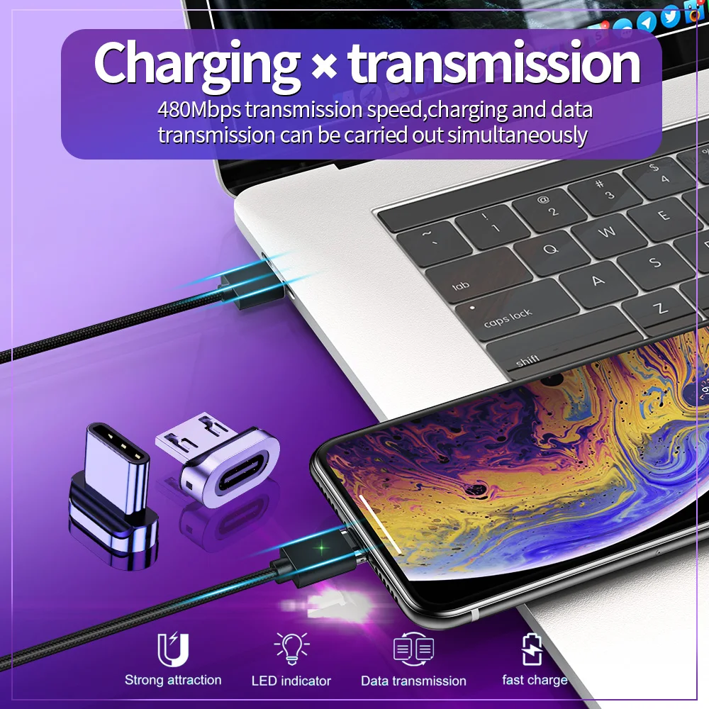 Udyr 2 м 1 Магнитный кабель Micro USB для iPhone Samsung быстрой зарядки и передачи данных
