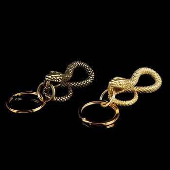 

Handmade Vintage Snake Keychains Pendants Brass Animal Python Waist Buckle Punk Men Women Car Key Chain Rings