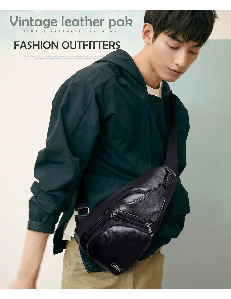 Vintage Leather Sling Waist Bag for Men New Travel Chest Pack Portable USB Charging Crossbody Bags Male Black Shoulder Waist Bag (9)