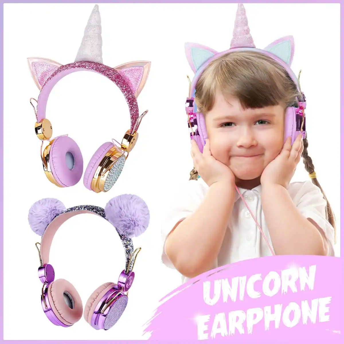 CLAITE Wireless Bluetooth 5 0 Kids Headset Cartoon Unicorn Headphones Microphone Gamer Earphone Handsfree Calling AuricularesGIF
