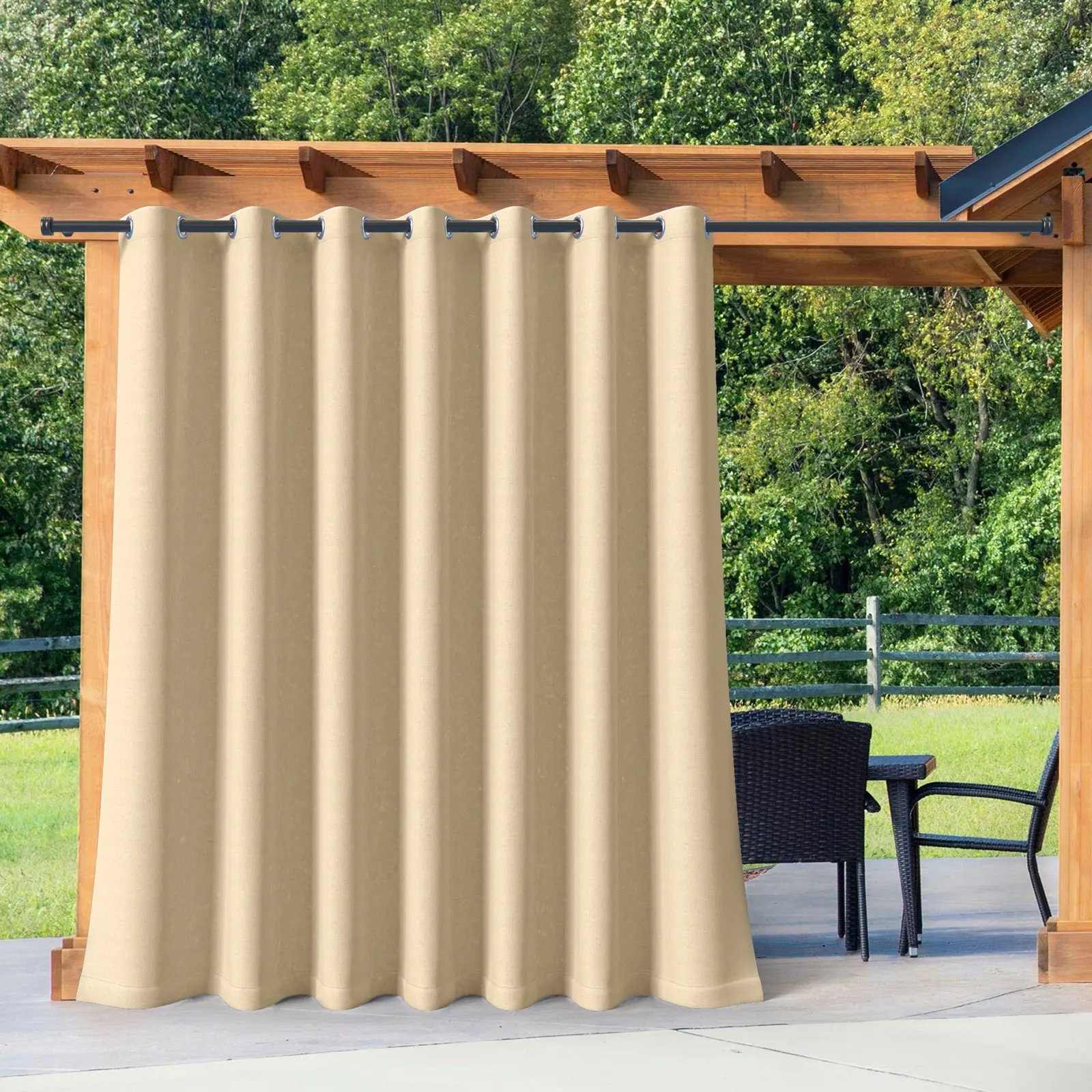 Waterproof Outdoor Curtain Blackout Patio Drape for for Sliding Door / Foyer / Arbor / Lanai, Beige, 1 Panel