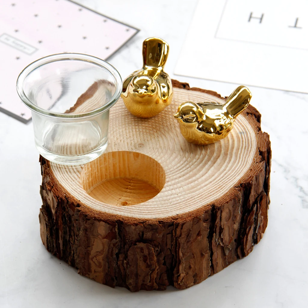 

Wooden Tea Light Candle Holders with glass cup for Rustic Wedding Party