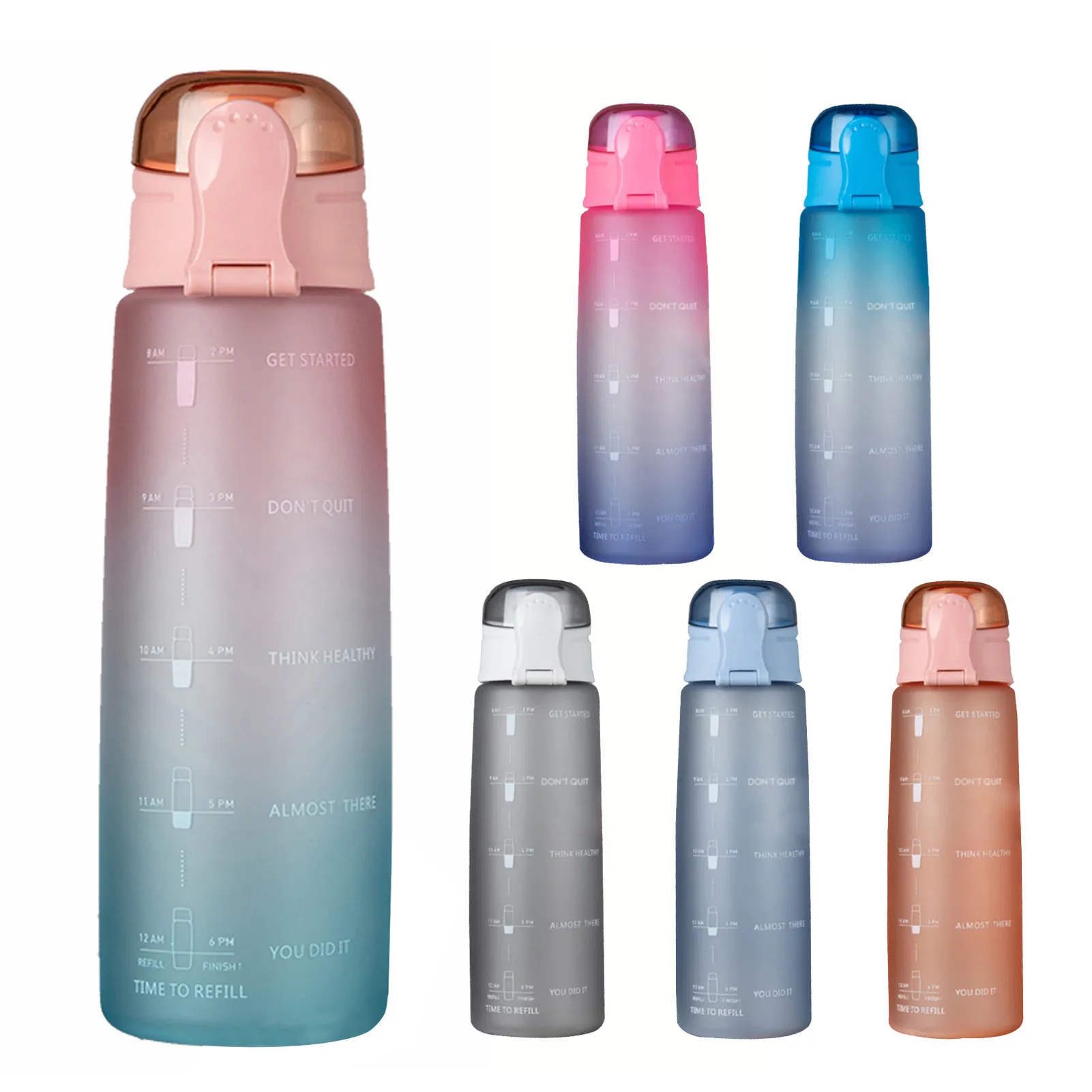 BPA Free Nontoxic 32Oz Large Capacity Water Bottle With Time Marker Leak-Proof Sport Gym Fitness Kettle Tritan Shaker