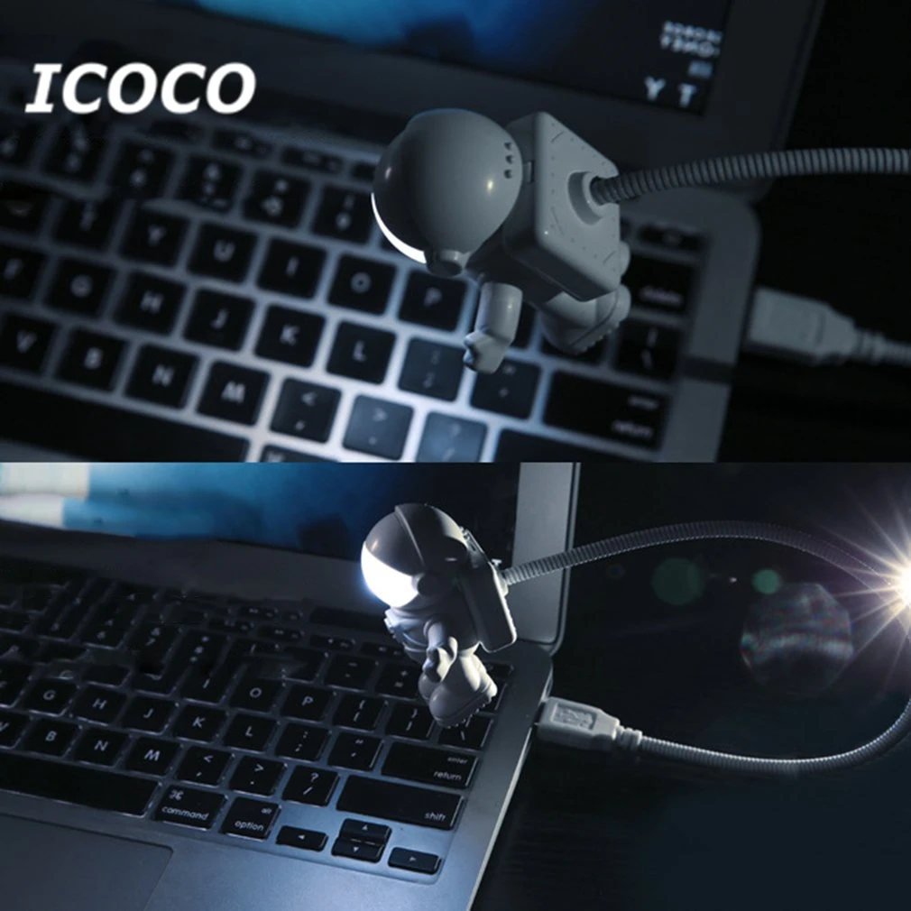 ICOCO Мини милый 3D USB астронавт в виде космонавта, регулируемый светодиодный Ночной светильник Настольная лампа для ПК/компьютер Прямая