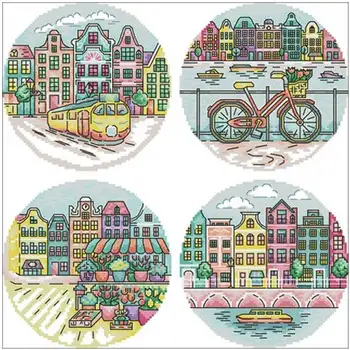 

Small city view patterns Counted Cross Stitch 11CT 14CT 18CT DIY Cross Stitch Kits Embroidery Needlework Sets home decor