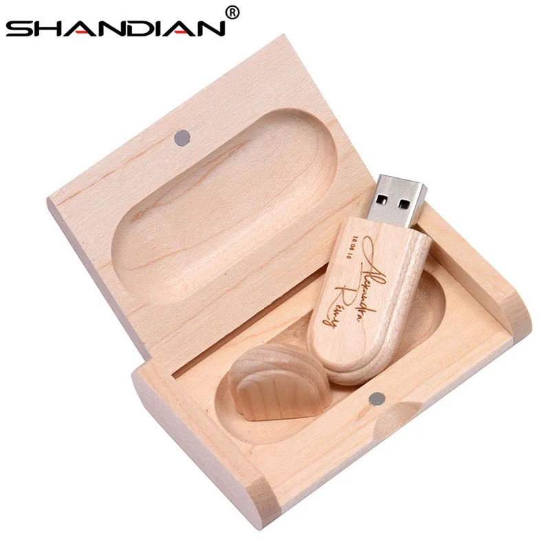 Флэш-накопитель SHANDIAN деревянный с лазерной гравировкой и коробкой флешка на 4 ГБ 8