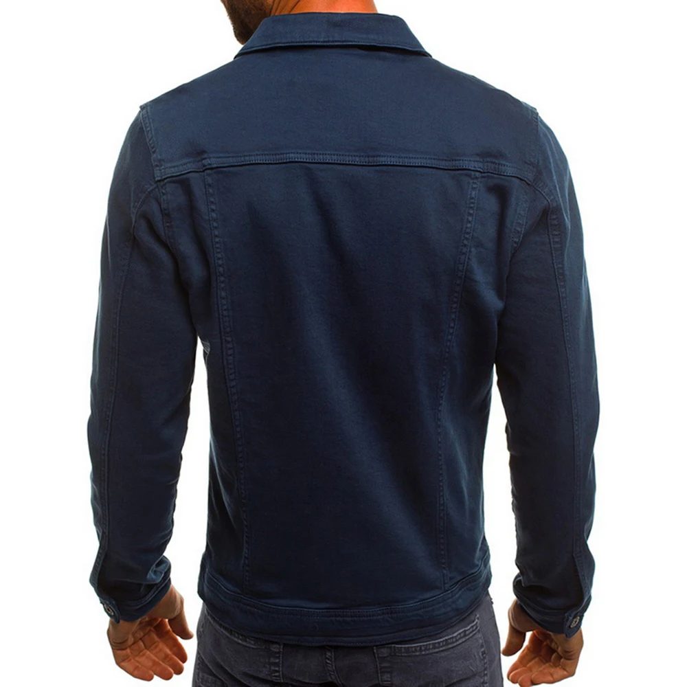 Litthing, брендовые Модные осенние мужские приталенные куртки, мужская повседневная джинсовая куртка с отложным воротником, однобортные однотонные джинсовые куртки