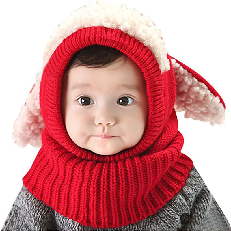 Pudcoco/брендовая осенне-зимняя теплая милая детская шапочка в виде костюма овцы для новорожденных; вязаная шапочка; хлопковый шарф; вязаные накидки с ушками; шерстяные шапки - Цвет: Красный