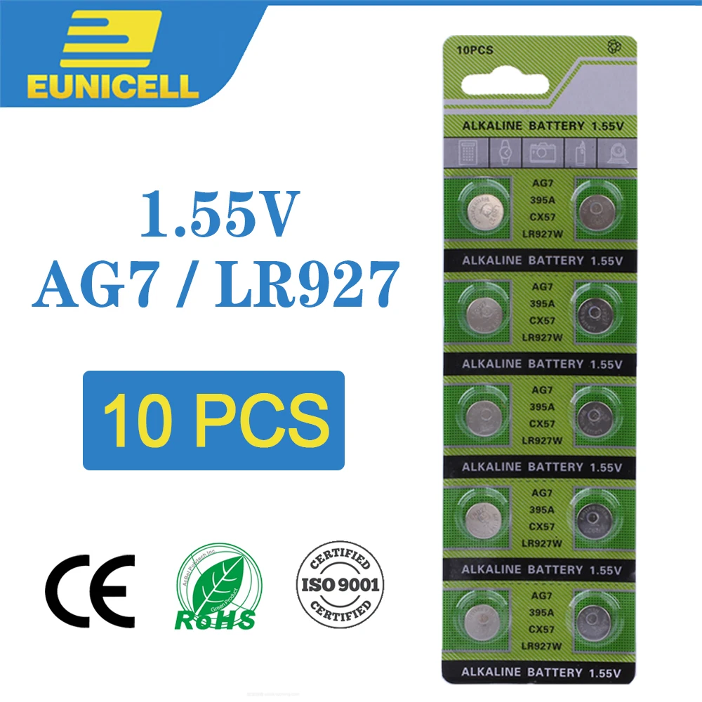10 шт. щелочные батарейки AG7 LR927 1 55 в кнопочные LR57 395A SR927W GR927 195 399 523G7A AG 7 для часов