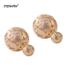 Винтажные женские ювелирные изделия, вечерние серьги с имитацией жемчуга для женщин, двухсторонние жемчужные серьги-гвоздики E0619