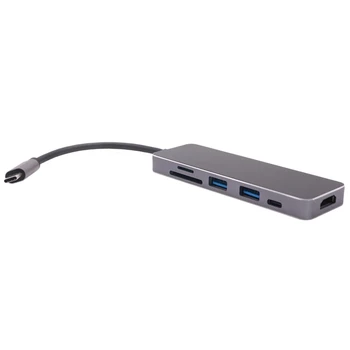

6 In1 Type-C Docking Station Adapte USB3.0 Efficient Transmission 4K HD Cable HDMI 2 USB 3.0 Ports, for PC Laptop