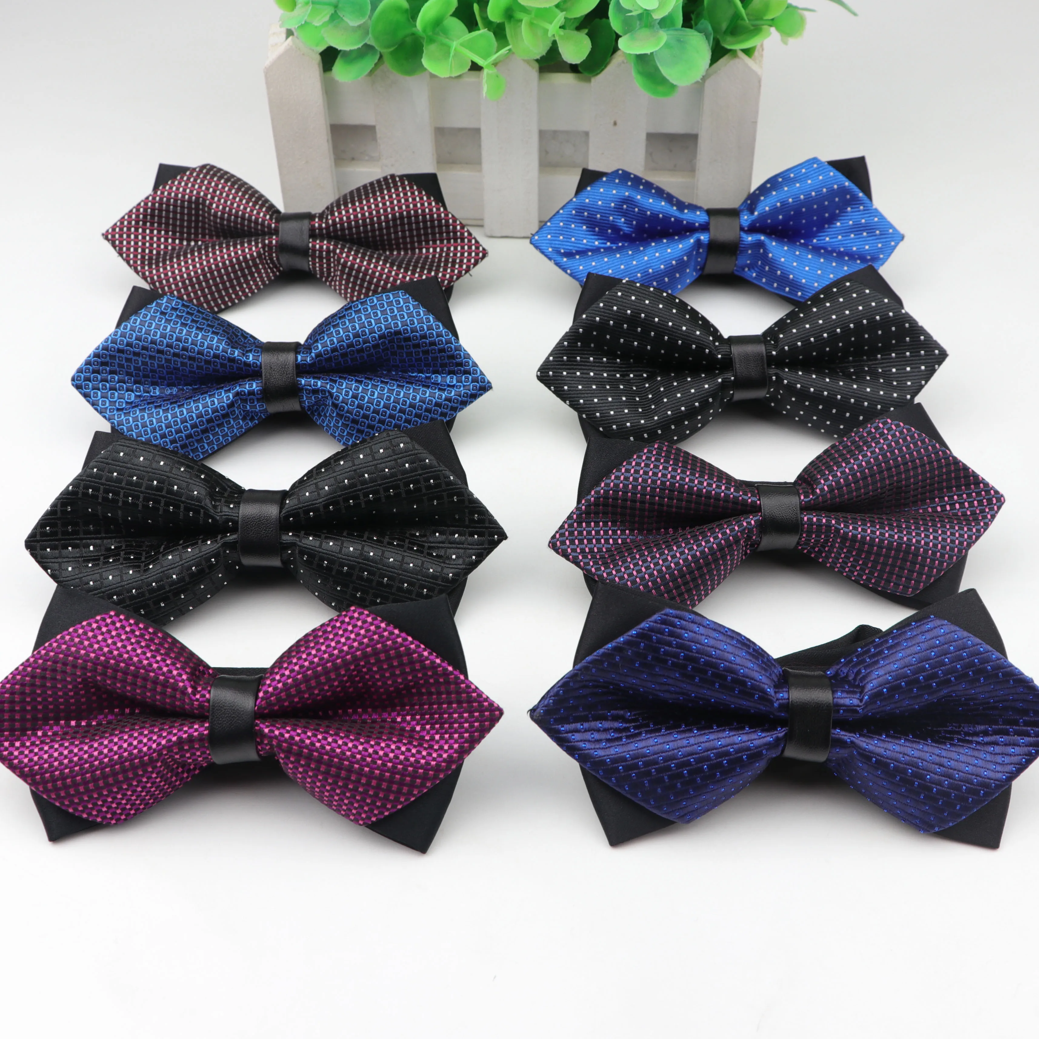 Мужской кожаный галстук бабочка в горошек мужские аксессуары роскошный черный