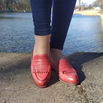 

Women Penny Loafers Woman Sheepskin Moccasin Genuine Leather Slip On Pointed Toe Flats Shoes Handmade Oxford Shoes 2020 spring