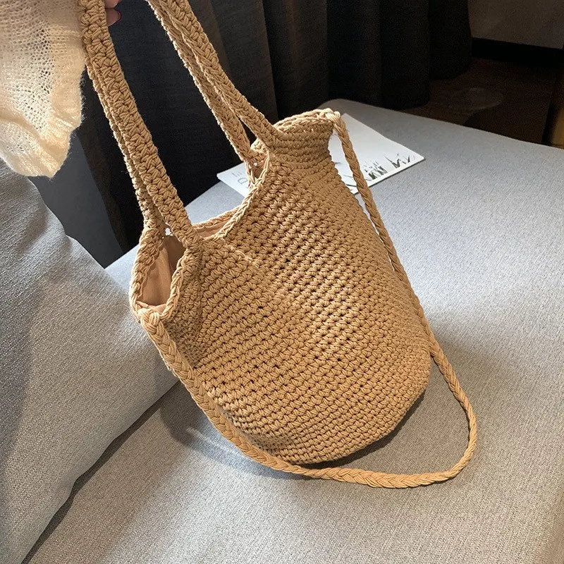 

Weaving Hollow Paper Straw Bag Shoulder Bag Female Beach Bag, Girl Fashion Travel Bag Women Casual Tote