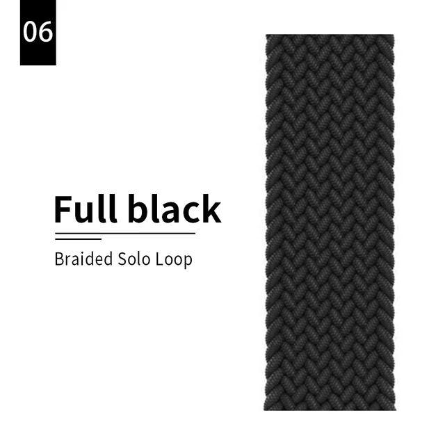 Braided Solo Loop strap for Apple watch band 44mm 40mm Elastic Wristband Bracelet on iwatch Se Series 7 6543 42mm 38mm 41mm 45mm 6 Full black