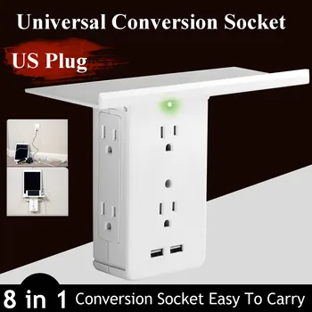 

Switch Socket Storage Rack 8 Port 6 Outlet Extenders Surge Electrical Socket Protector Home Washroom Extenders 2 USB Port