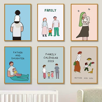 

Family Cartoon Wall Art Canvas Painting Mom Dad Kids Picture Nordic Poster Love Cuadros Wall Pictures For Living Room Unframed
