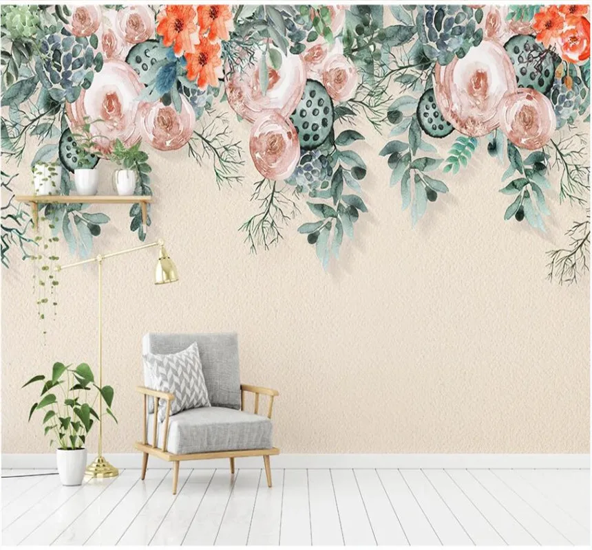 Xuesu American hand painted rose flower vine modern background wall wallpaper custom 8D waterproof wall cloth european and american ins rose baroque plaster hand painted finished nail beauty handmade custom wear nail stickers