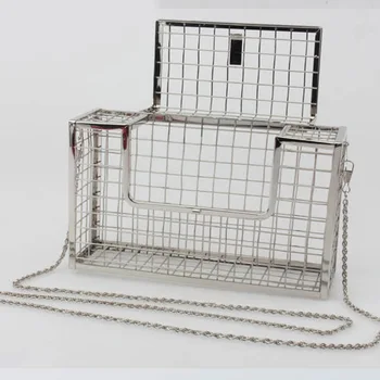 

Chain Cross-body Cage Bag Evening Bag Metal Hollow-out Clutches Purse for Party J9