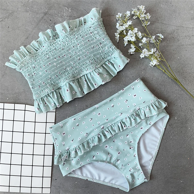 Bandeau Swimsuit Ruffles Bikinis Women Bathing Suits High Waist Biquinis Set 2020 Sexy Micro Bikini Female Swimming Suit S-L