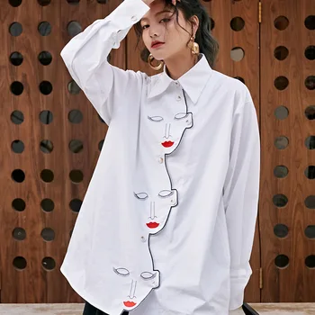 

NAQIT2020 new shirt large size women's asymmetric buckle loose large version white shirt female S5630 korean fashion clothing