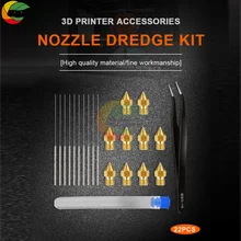 Ziqqucu – accessoires d'imprimante 3D 22 en 1, Kit de nettoyage de buse de dragage, buse en laiton, Kit d'accessoires d'aiguille de nettoyage en acier inoxydable