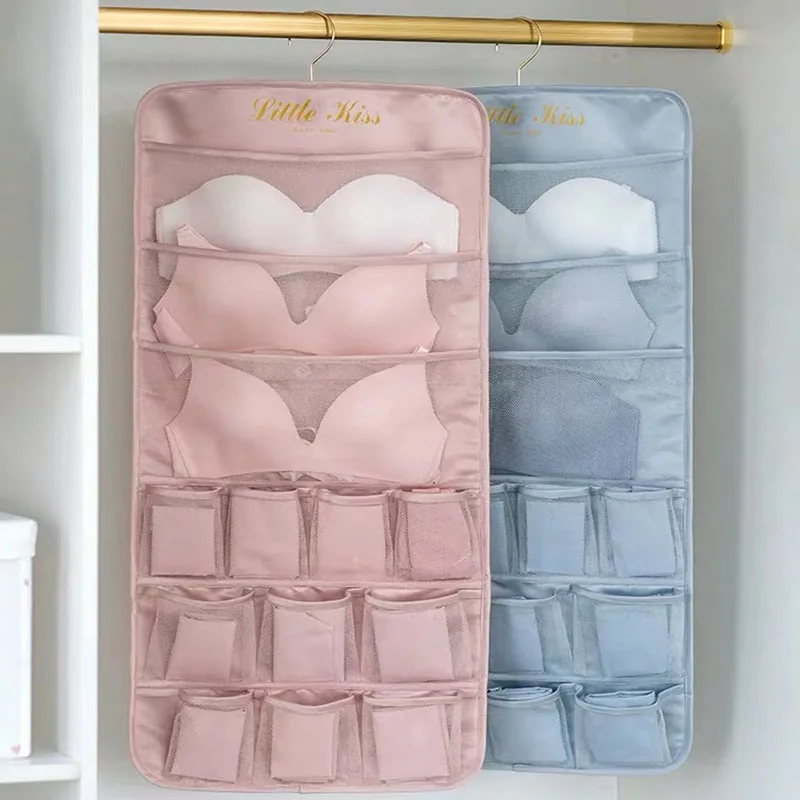 Closet Underwear Organizer Double-sided Wall Hanging Storage Bag Rangement  Sous Vetement 26 Pocket Bra Socks Ondergoed Organizer - AliExpress