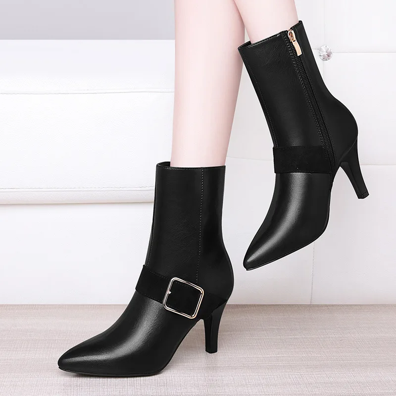 

Gucci Tianlun WOMEN'S Boots Waterproof Platform Pointed-Toe Thin Heeled Fashion Shoes Solid Color Side Zipper plus Velvet High H