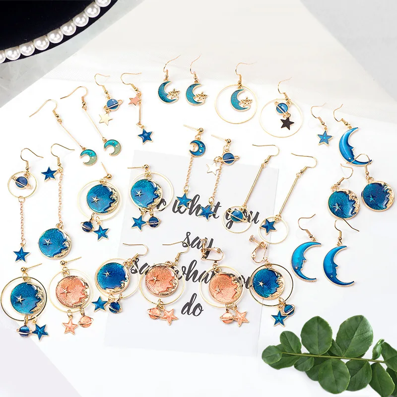 Женские модные серьги LEGENSTAR Blue Star Moon 2019 асимметричные Висячие милые