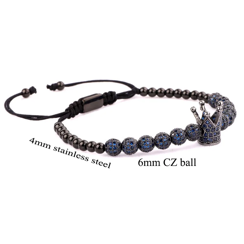Men Bracelet Luxury Blue CZ Zircon Ball Crown Bracelet Male Jewelry Handmade Braided Macrame Bracelet Men Beads Bracelet Gift - Image 2