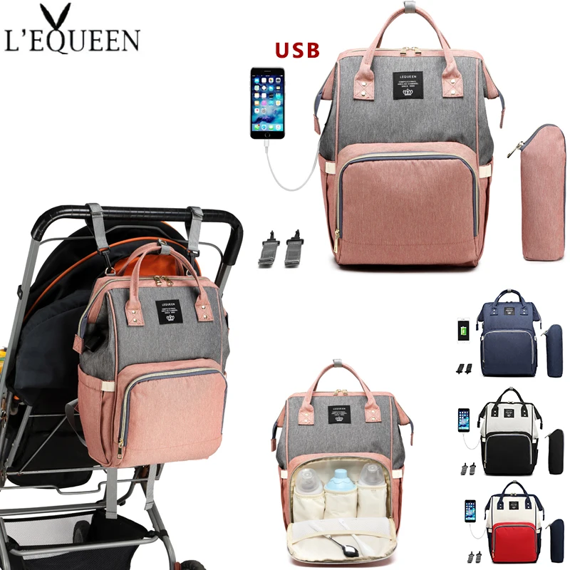 Сумка для подгузников LEQUEEN большая модная сумка мам с USB дорожная кормления