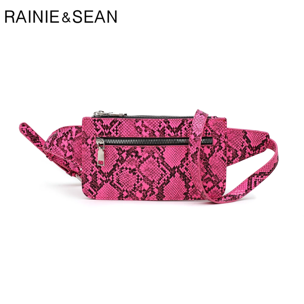 

RAINIE SEAN Belt Bag Women Fanny Pack Fashion Waist Bag Neon Color Pink Green Snake Print PU Leather Ladies Waist Packs