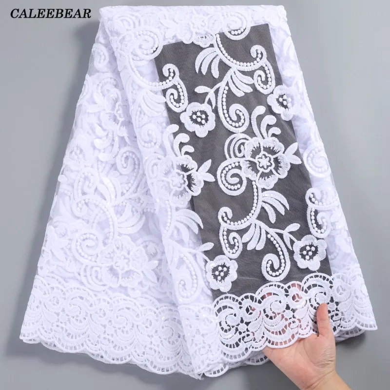 

Африканская кружевная ткань с блестками высокого качества, французская Тюлевая кружевная ткань, вышитый белый кружевной материал для свадебного платья S2231