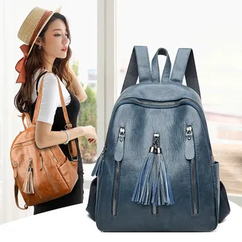 

Women All-match Zipper Tassel Handbag Institute Wind Girl Shopping Backpack Lady Large Capacity Mountaineering Travel Backpack