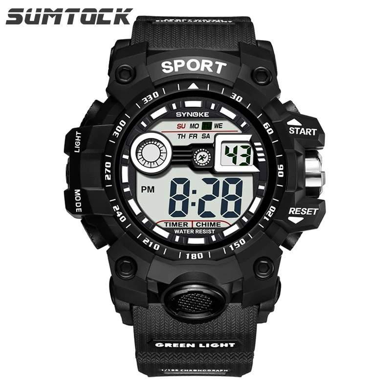 

Sumtock Men Watch Digital Big Dial High Quality Band Alarm Stop watch Men Fashion Back Light Shock Resistant Boy Sport Watch