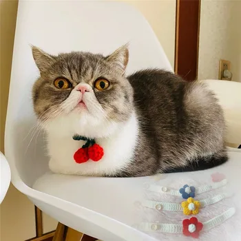 

Fashion Knitted Pet Collars Adjustable Dog Cat Collars Necklace Puppy Kitty Cute Kawaii Fruit/Flower Collars Cat Dog Accessories