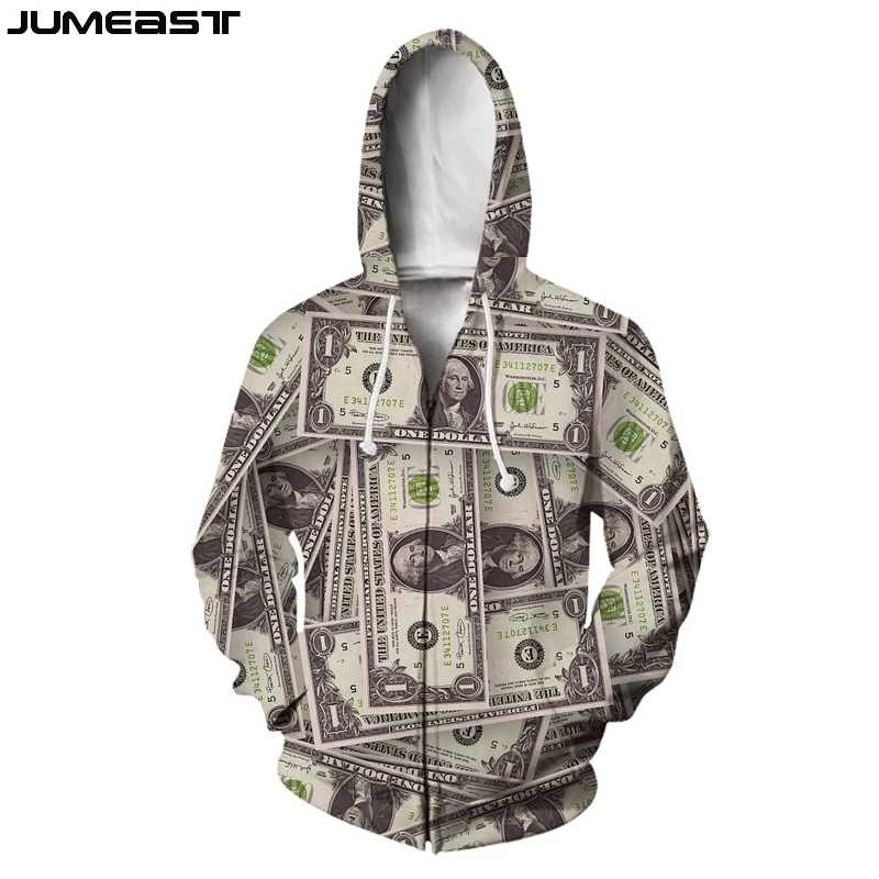 JumeastMenWomen3DSweatshirtsMoneyDollarBanknoteOversizedCoatStreetwearHarajukuJacket