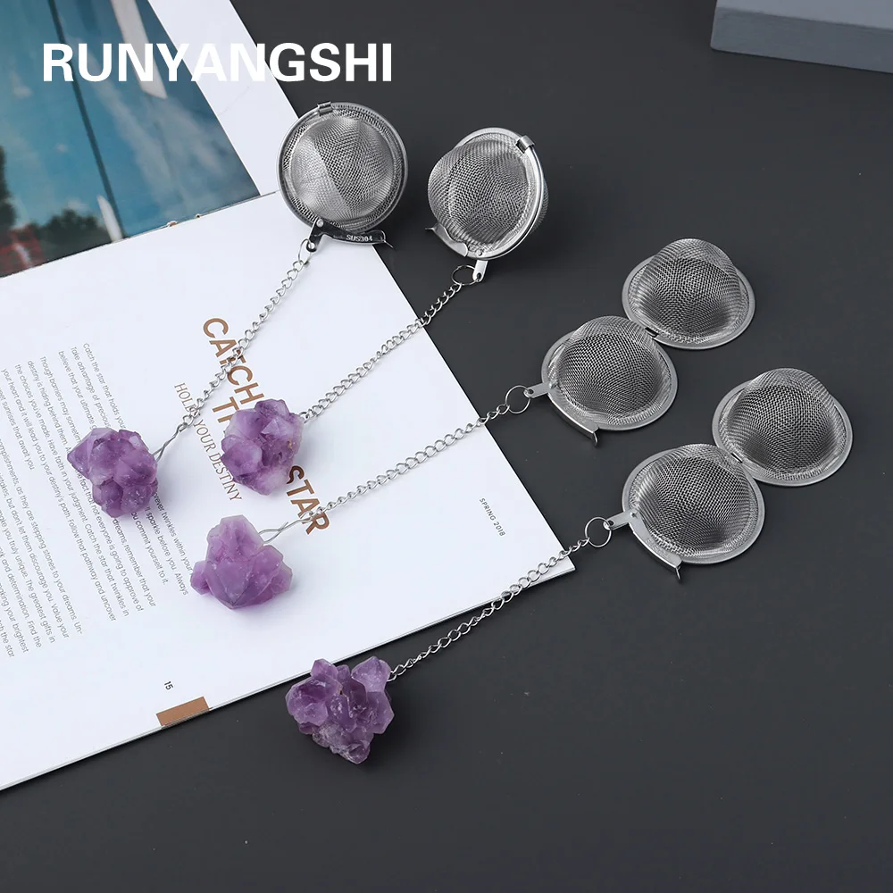 Natural Crystal Amethyst tooth flower Tea filter accessories decoration 304 stainless steel tea making tools gifts